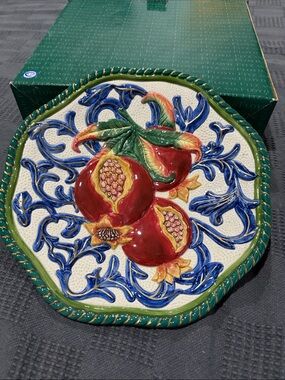 Fitz and Floyd Florentine Fruit Canape Plate - Pomegranates NIB